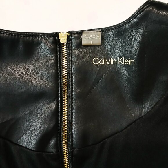 Calvin Klein Black Faux Leather Sleeveless Wiggle Pencil Sheath Petite Dress S.8 - Picture 10 of 15